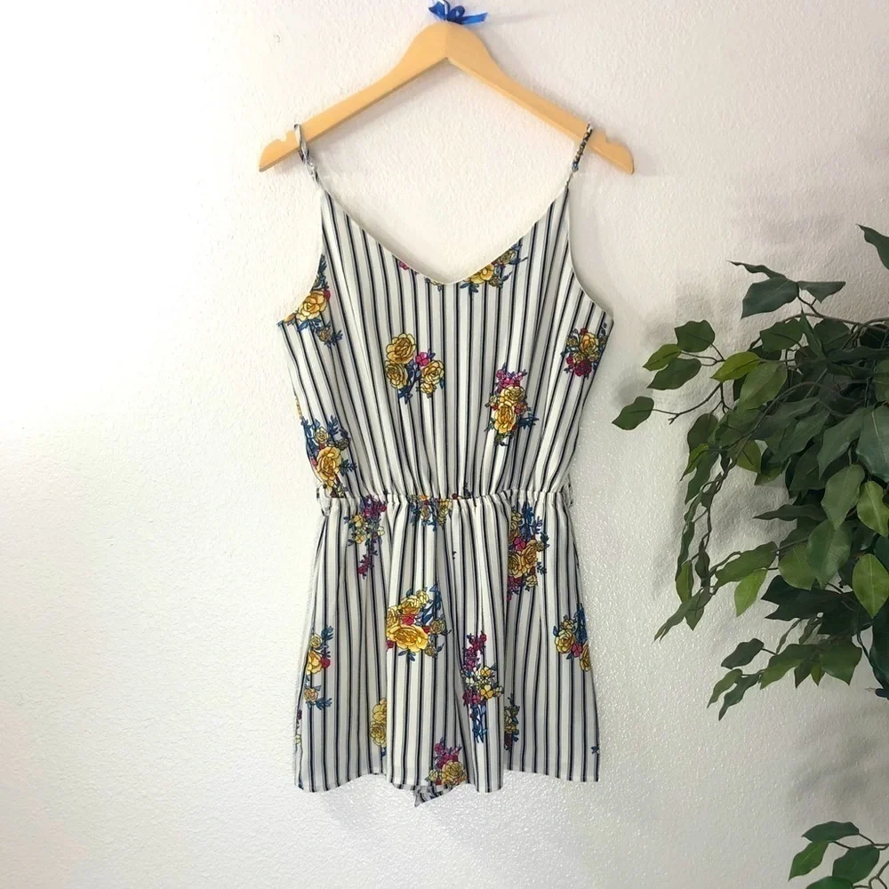 One Clothing LA Floral Striped Romper